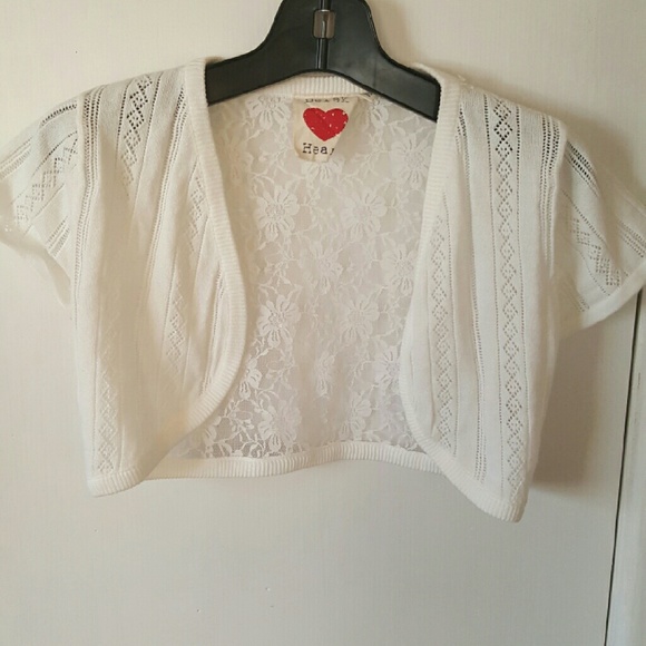 ❤️White knit shrug with lacey back, medium