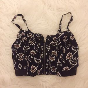 Printed Zip Woven Crop Top