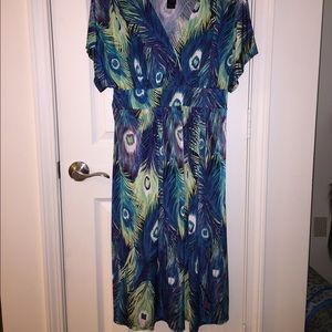 Bisou Bisou Peacock Feather Print Dress