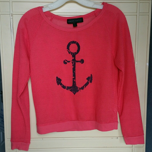 Almost Famous Coral Mesh ⚓ Anchor Shirt, Medium