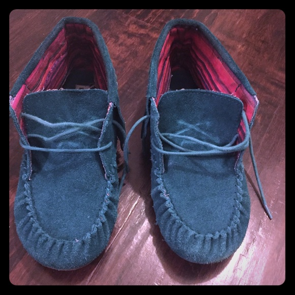 Teal Fringe Moccasins