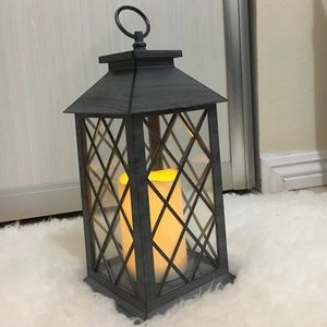 Gray Criss-Cross LED Lantern