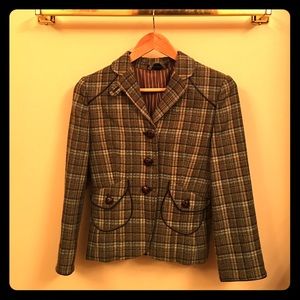 Express Plaid Blazer with Leather Trimming