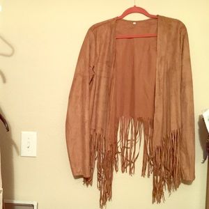 Fringe, suede, cardigan.