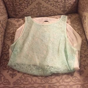 Ali & Kris high low mint and cream lace top
