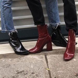 Red ankle boots