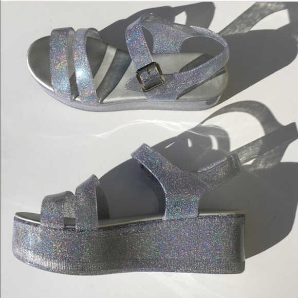 Aldo Shoes - Holographic Glitter Platform Sandals