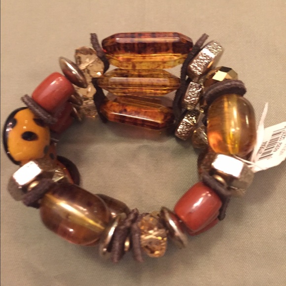 Bold elements bracelet brown with beads - Picture 1 of 3