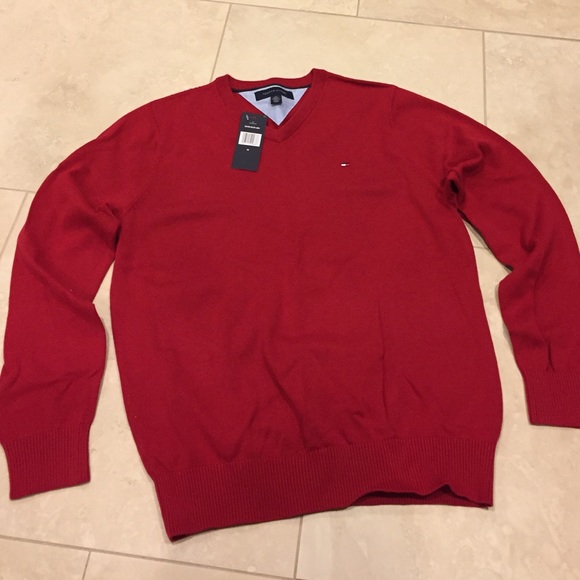Men's Tommy Hilfiger Red V Neck Sweater - M - NWT