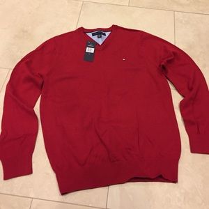 Men's Tommy Hilfiger Red V Neck Sweater - M - NWT