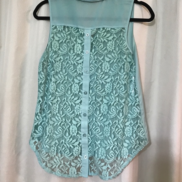 Teal Green Lace Button Down - Picture 2 of 3