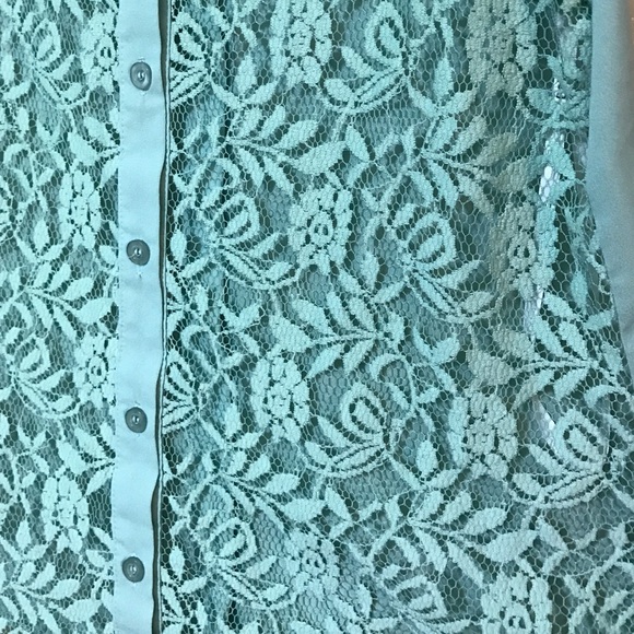 Teal Green Lace Button Down - Picture 3 of 3