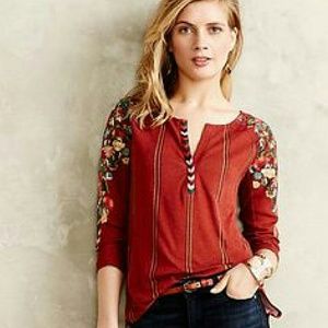 Gorgeous Rust Embroidered Henley by Tiny