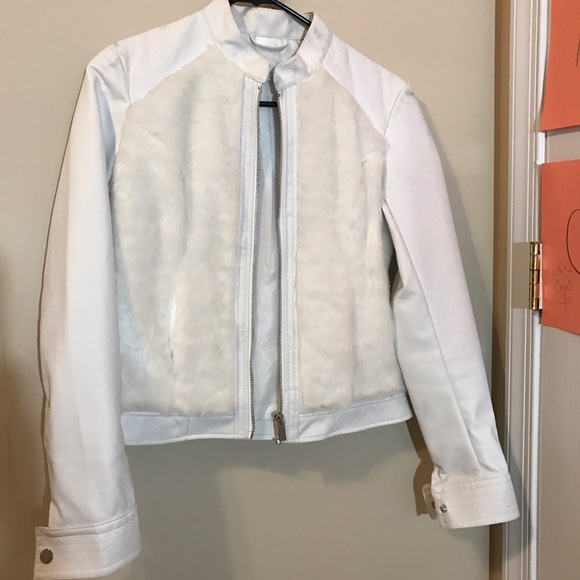 White Leather/Faux Fur Jacket