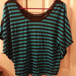 Teal and black striped shirt