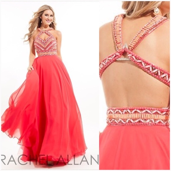 Rachel Allan Chiffon A-Line Formal Gown Dress - Picture 3 of 4