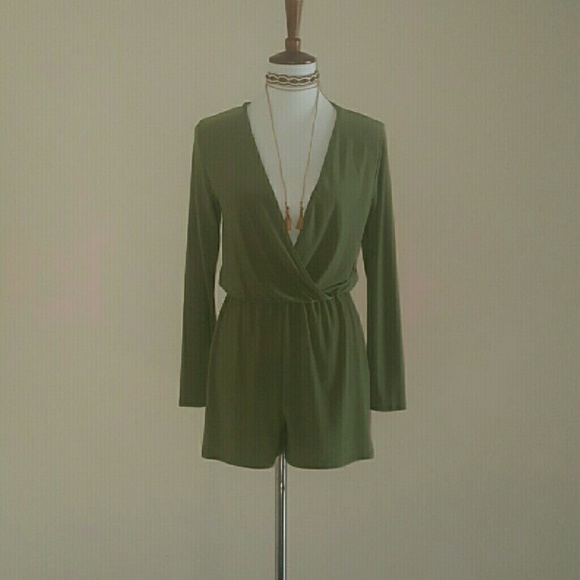 Charlotte Russe Pants - Army Green vneck Romper