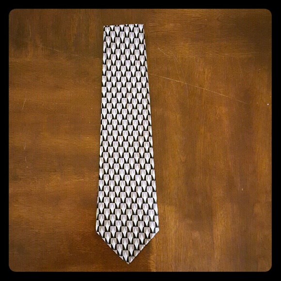 Van Huesen Beige, Black checker pattern tie. - Picture 1 of 2