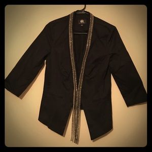 Quarter sleeve, black, jewel trim collar blazer.