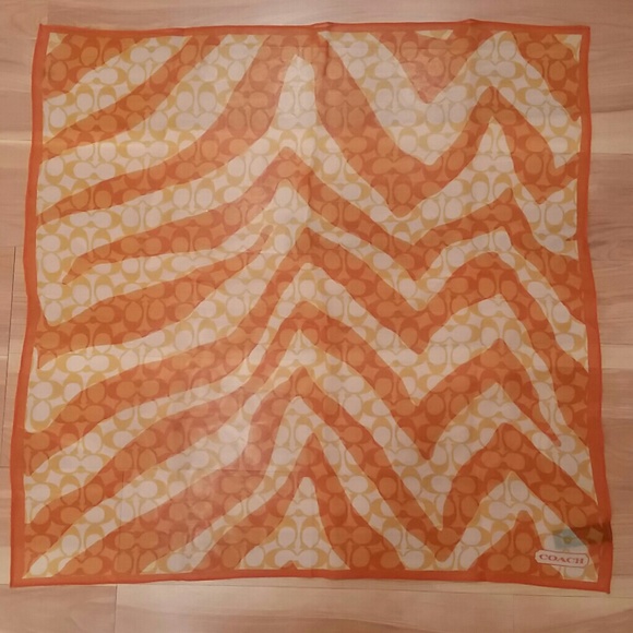 COACH orange/white zebra sheer silk scarf