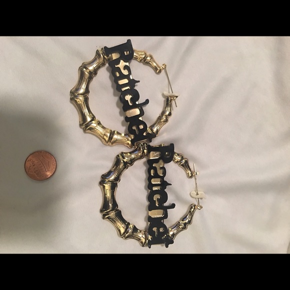 "Ratchet" bamboo style earrings.