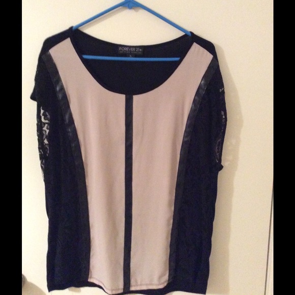 Forever 21+ top. Beige + black with lace.