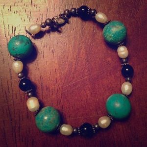 Turquoise and pearl boho bracelet