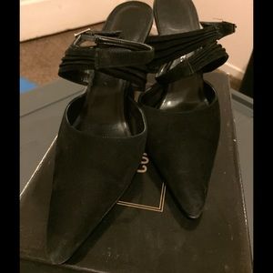 Black Suede Colin Stuart Ankle Wrap Heel