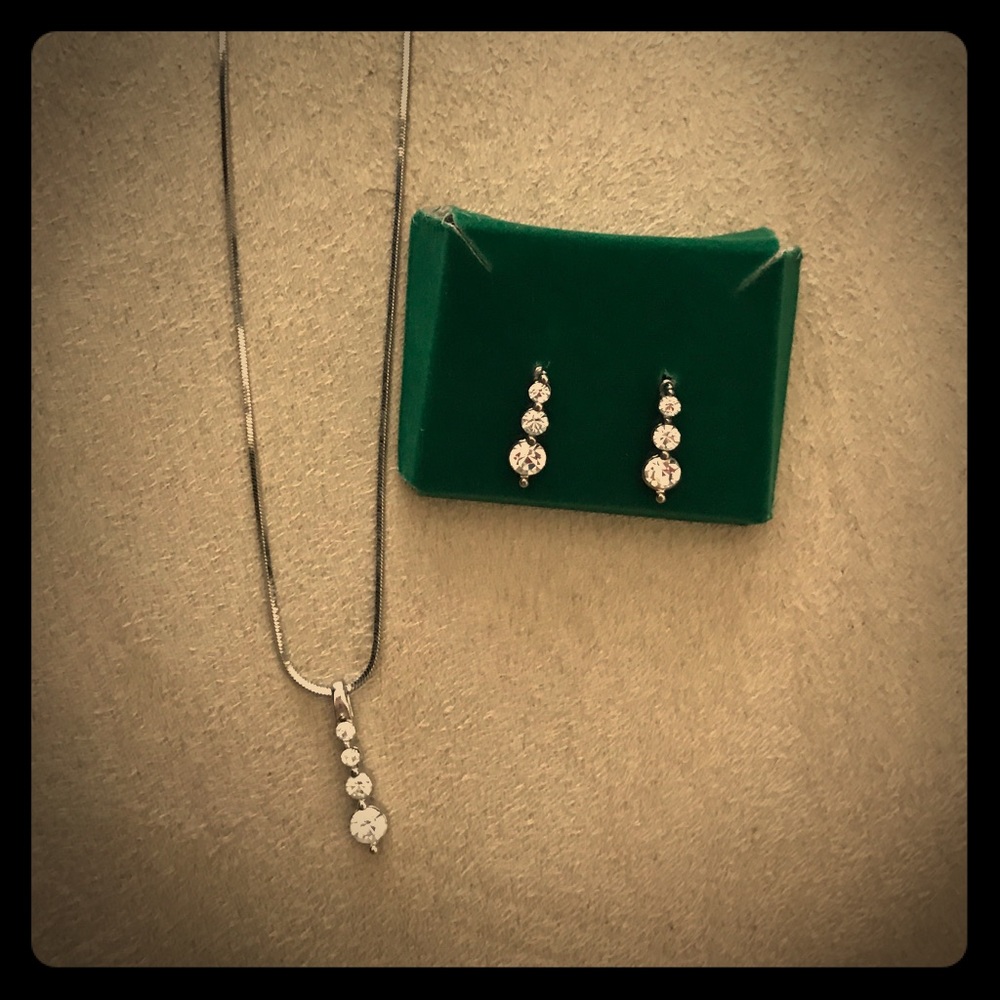 Triple rhinestone necklace and earrings