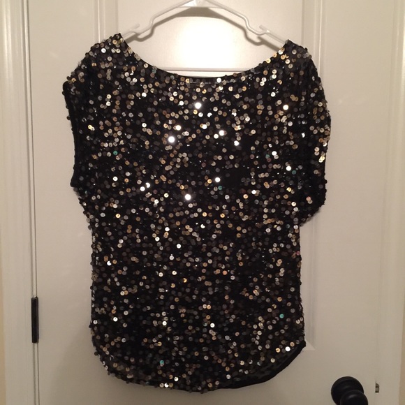 💖 Black Sequined Sheer Blouse 💖 - Picture 1 of 2