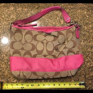 Coach Signature C Hot Pink & Tan Hobo Slouch Purse