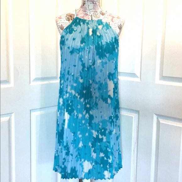 Calvin Klein Turquoise Blue Pleated Dress - Picture 2 of 2