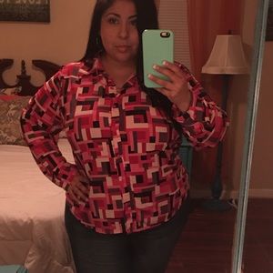 Lane Bryant pink multi color long sleeve blouse