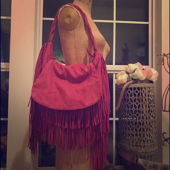 Fuschia fringe handbag
