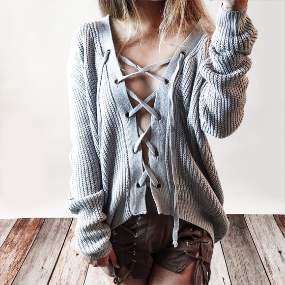 Bare Anthology Sweaters - Lace Up Sweater Top