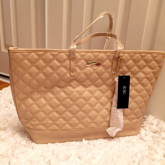 BCBG Paris Womens Quilted FauxLeather Tote Handbag