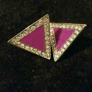 Purple Rhinestone Square Earrings Studs