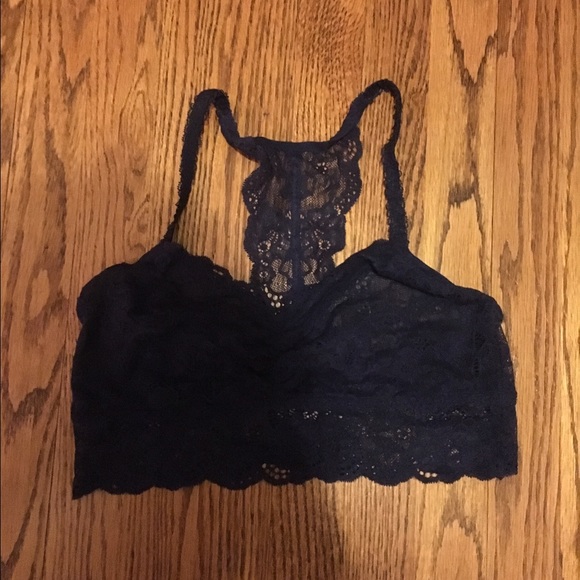 Navy Blue Pink Lace Bralette