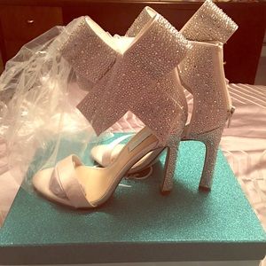 Betsy Johnson silver and crystal strap sandals