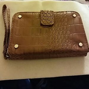 Cognac Crocodile print clutch wallet