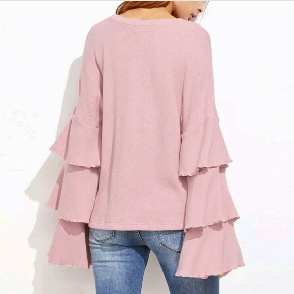 3X HP||🌟Pretty in Pink Ruffle Bell Sleeve Sweater - Picture 2 of 4