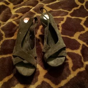Ugg Olive suede wedge heeled sandals