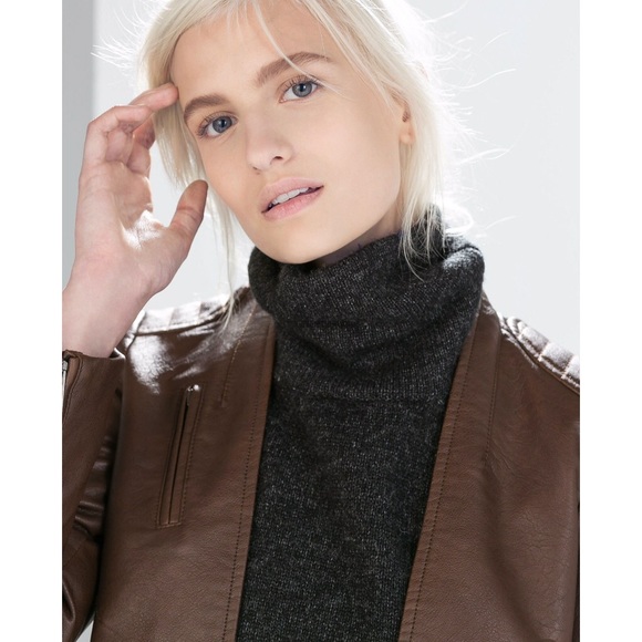 Zara Faux Leather Short Jacket - Brown - S - Picture 3 of 4