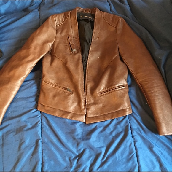 Zara Faux Leather Short Jacket - Brown - S - Picture 4 of 4