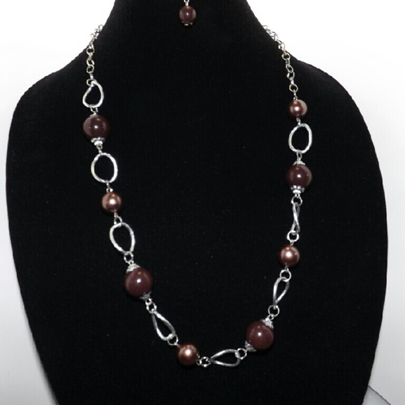 Brown & Silver Overhead Necklace Set