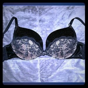 Black & Beige Leather & Lace Bra