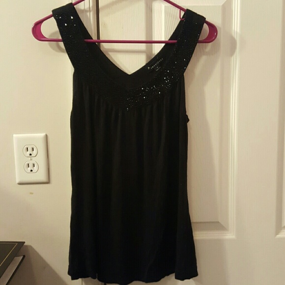 Cute black tank with beaded neckline