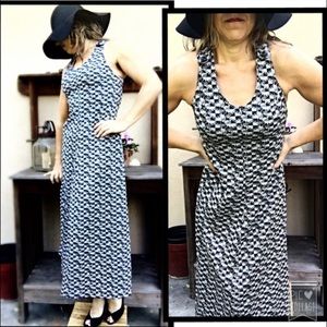 RACERBACK Patterned Black White Vintage Midi Dress