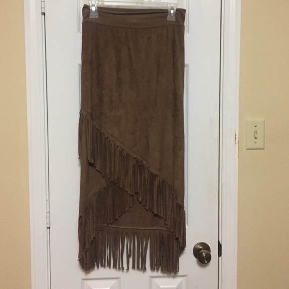Brown suede fringed skirt