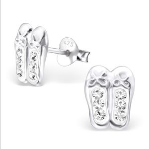 Sterling silver ballet slippers with crystal.